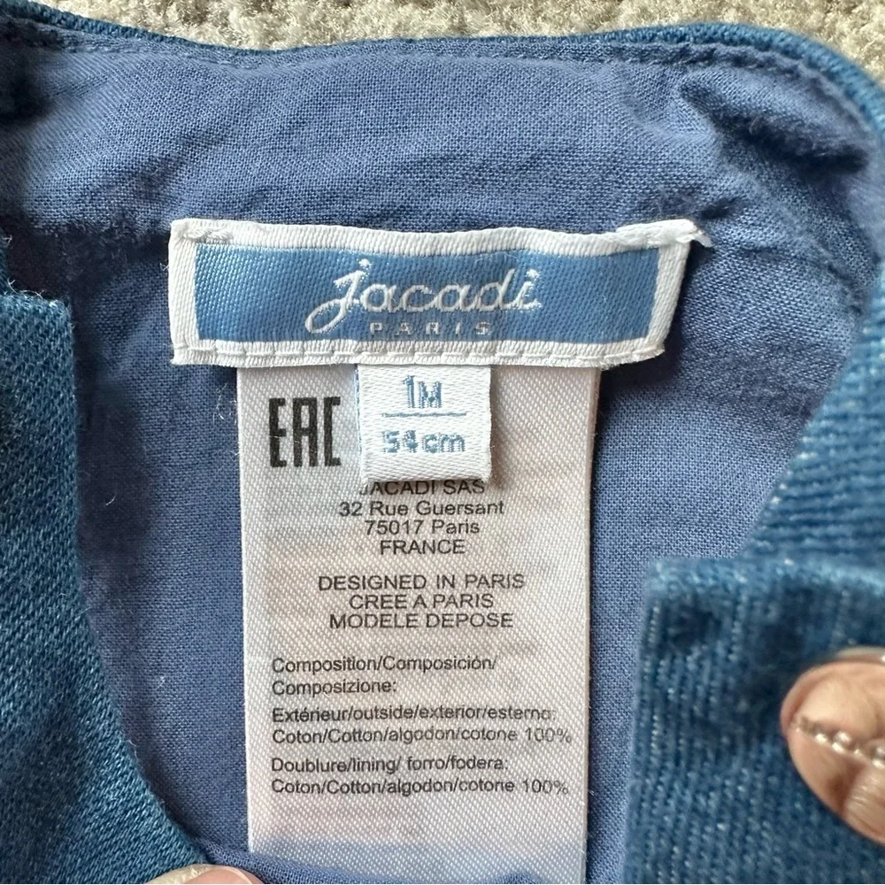 Jacadi Paris Blue Denim Summer One Piece Romper Size 1 Month